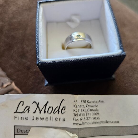 14k White Gold mens wedding ring - Picture 2 of 3